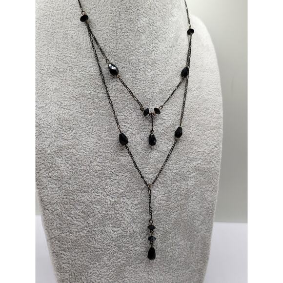 Vintage Gothic Y Necklace Black Glass Beads Double Drop Robert Rose Signed - Picture 8 of 8
